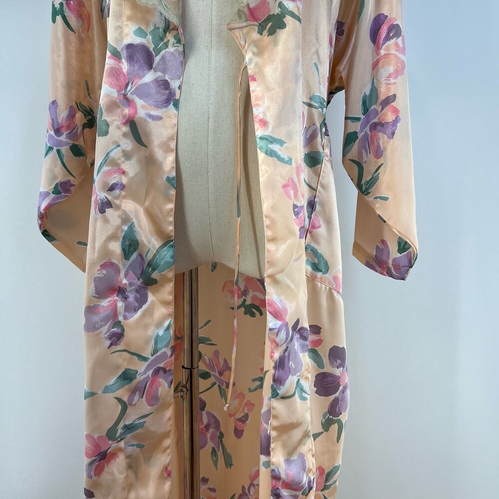 Victoria's Secret Long Printed Floral Pastel Pink Robe Vintage Gold Label - Picture 8 of 10